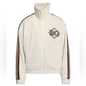 Dolce & Gabbana Cream Corduroy Zip Jacket with Brown DG Patch